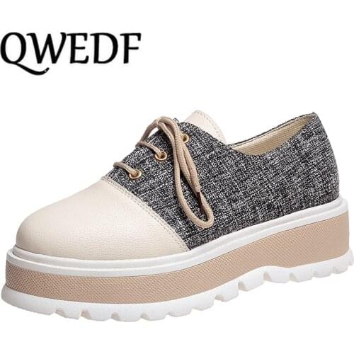 QWEDF Vulcanized Shoes Sneakers Ladies Lace Up Canvas Shoes Autumn White Mesh Casual Walking Platform Studetn Slinge Shoes X9-97