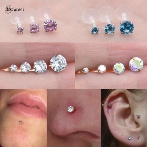 Starose 1pc 16G 6/8mm Acrylic Bar Nose Piercing Nose Ring Stud Conch Labret Piercing Ear Lip Ring Helix Piercing Tragus Earrings