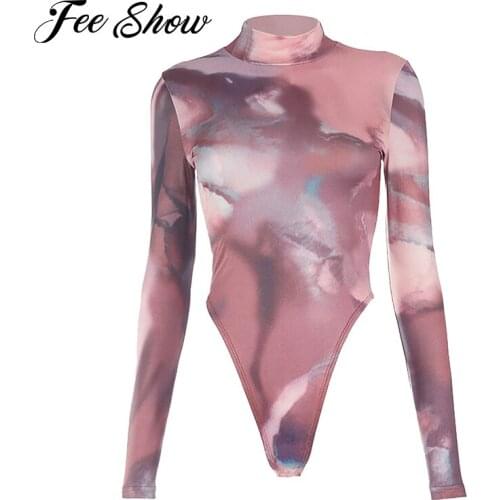 Women Sexy Gymnastics Leotards Yoga Dancewear Tie Dye Print Skinny Sport Jumpsuits Slim Fit High Cut Fitness Jumpsuit Bodysuits