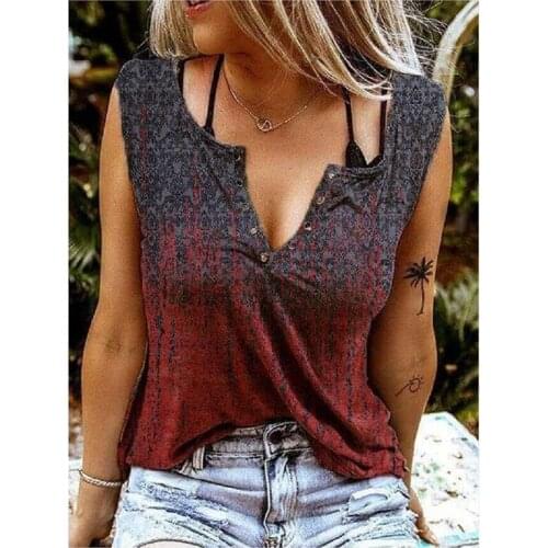 Summer New Vest Top Womens Sexy V Neck Sleeveless T Shirt Printing Short-sleeved Shirt Fashionable Sexy Plus Size Clothing