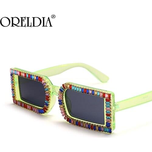 Fashion Rectangle Rhinestone Sunglasses Women Jelly Color Diamond Sunshade Eyeglasses Female Luxury Brand Designer Eyewear UV400