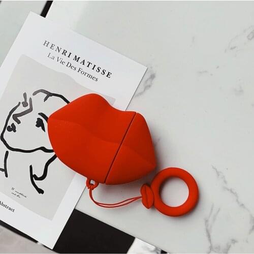Fashion red lips headset case for airpods1 2 case silicone soft wireless bluetooth for apple airpods cases cover girl
