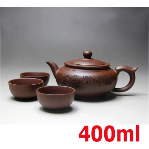 Yixing Ceramic Teapot Handmade Porcelain Tea Pot Cup Set Purple Clay Teapots 400ml Zisha Kung Fu Ceremony Gift Bonus 3 Cups 50ml