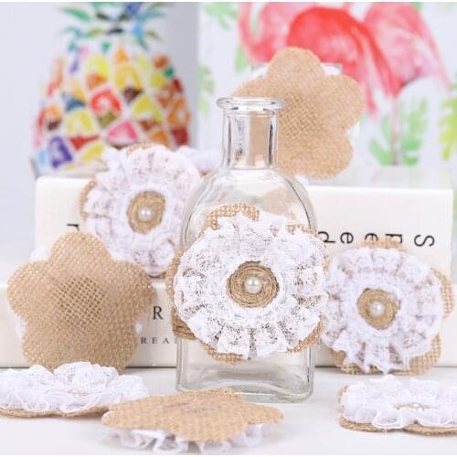 Natural Jute Burlap Lace Ribbon flower Shoes flower hat flower Diy Wedding Christmas Decoration Accessories Festival Party Craft