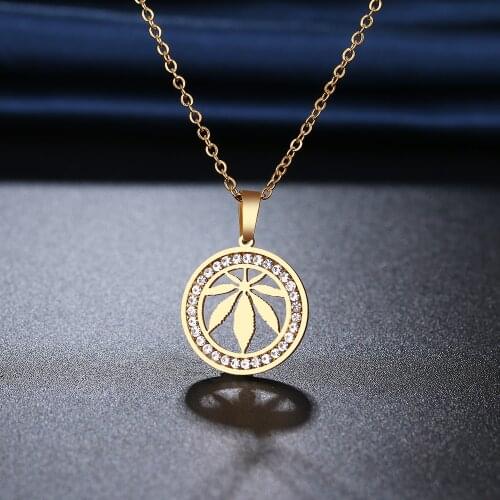 2021 NEW Style Stainless Steel Maple Leaf Amulet Necklace Crystal Rhinestone Necklaces For Women Wedding Valentines Day Gifts