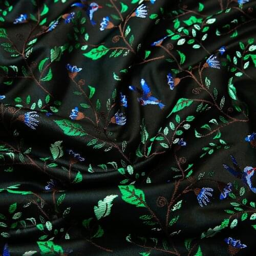 HLQON new arrival gold line yarn dyed brocade jacquard green flower fabric for dress women clothing tissue patchwork 145cm width