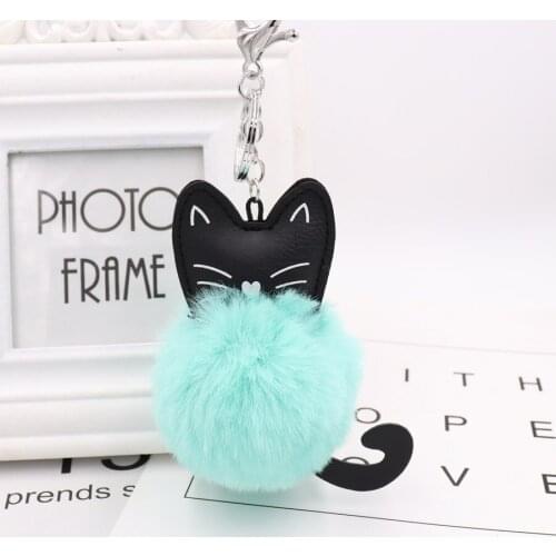 New cute cat 1PC High quality Fake Rabbit Fur Ball Key Chain Pompom Angel Girl Women Bag Jewelry