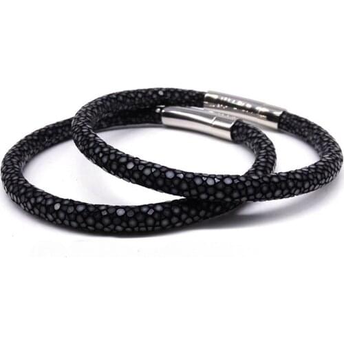 Charm Genuine Leather Bracelets Stainless Steel Men Watch Accessories Luxury Thailand Black Stingray Leather Bracelet Strap