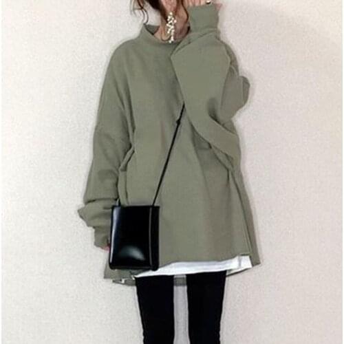 Fall Thin Korean Green Hoodie Sweatshirt Women 2020 Oversize Hoodies Solid Simple Loose Pullover Japan Style Chic Long Sleeve