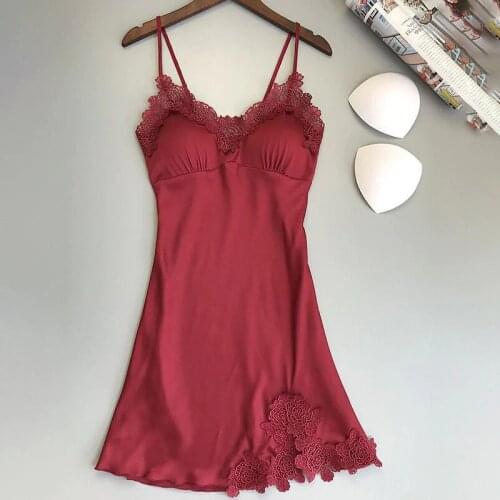 Women Sleepwear Sexy Lace Night Dress Style Half Length V Neck Hollow Rayon Solid Night Dress Sexy Home Service Vestido De Mujer