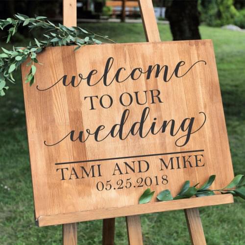 Custom Quotes Welcome Sign Names And Date Simple Personalized Wedding Vinyl Sticker Decal Wedding Signs Chalkboard Mirror Decor