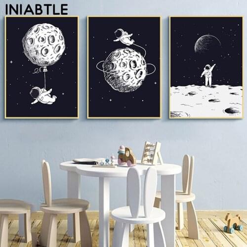 Outer Space Astronaut Explore Planet Posters Prints Nursery Wall Art Canvas Painting Child Pictures Nordic Kids Baby Room Decor