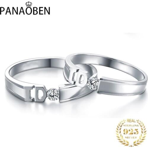 Real 925 Sterling Silver Engagement Ring Unique Letter Cute Luxury Jewelry Elegant Exquisite Cocktail Wedding Rings for Couples
