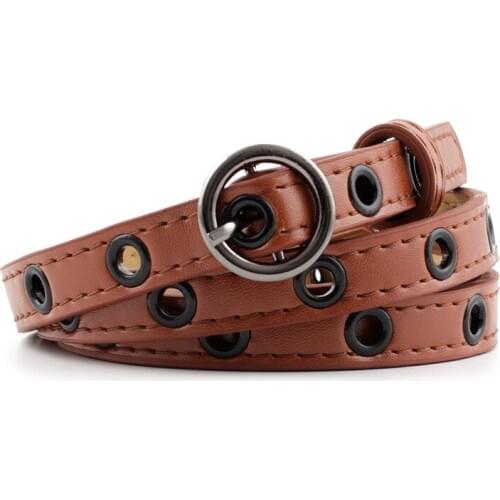 2020 Style PU Leather Grommet Belt For Women Metal Pin Buckle Thin Belts Strap Waistbelts For Ladies Jeans