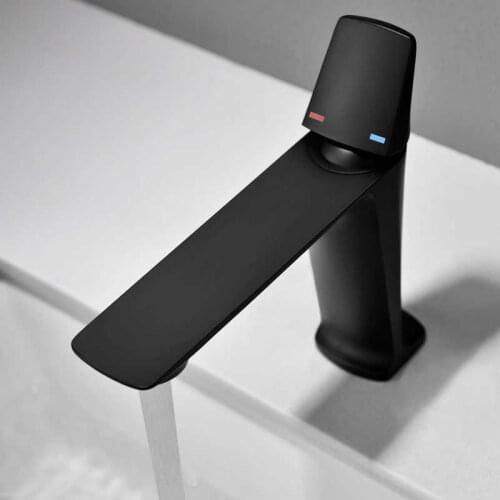 Single black bathroom faucet hot and cold handle mixer of washing basin water deck mounted modern single faucet hole of the