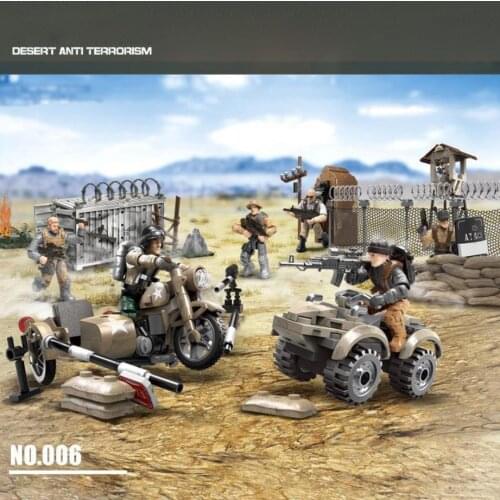 Modern military mega building block 1:35 scale army action figures Desert anti terrorist base ww2 bricks toys for boys gifts