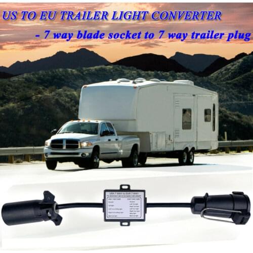 1pc Trailer Light Converter USA To EU Trailer Light Converter US 7-Way Blade Socket To EU 7-Pin Round Plug