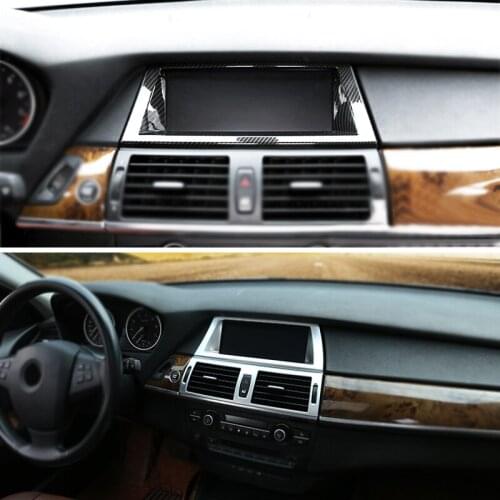 Car Carbon Fiber Texture Interior Dashboard Panel Navigation Screen Frame Cover Trim For BMW X5 X6 E70 E71 2007 - 2013