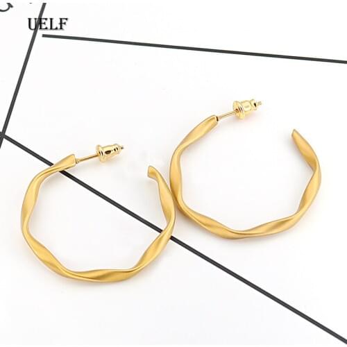Uelf Gold Silver Color Round Hoop Earrings For Women Big Circle Loop Earring Twisted Geometric Earings Metal Jewellery