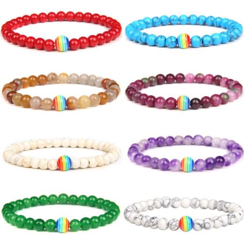 Rainbow Beads Charm Bracelets Women Fashion Elastic Bangle Natural 6 mm Red Jad Stone Pulsera Vintage Jewelry Men Claasic Armban
