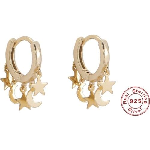 Dorin 925 Sterling Silver Hoop Earrings For Women Luxury Star Moon Pendants Circle Huggie Earring Pendientes Party Jewelry