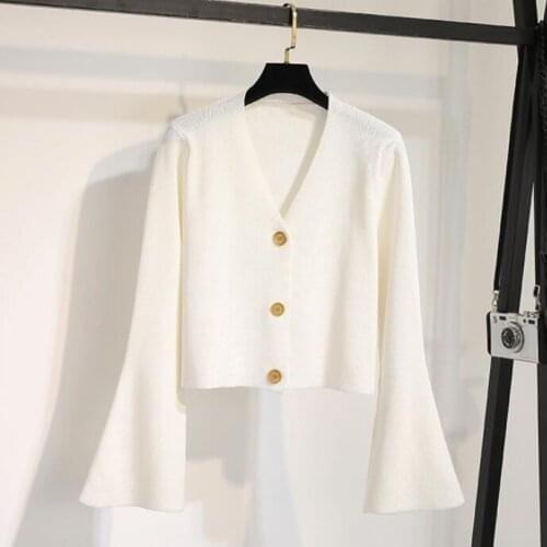 Woman Sweaters Cardigan Very Fairy Sweater Cardigan Winter Loose Short Knitted Coat Bell Sleeve Outer V-neck Top for Women