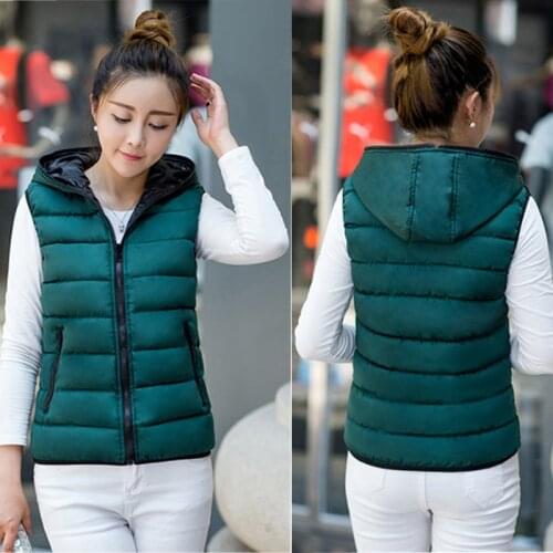 Plus size vest women puffer waistcoat Winter Both sides wear Hooded Jacket Thicken hat Warm vest women gilet femme waistcoat