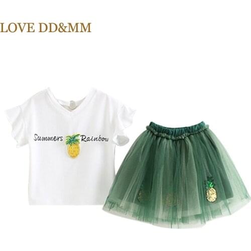 LOVE DD&MM Girls Clothing Sets 2021 Summer New Girls Pineapple Short Sleeve T-shirt + Net Yarn Skirts Sets