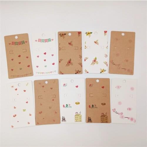 100Pcs New Earrings Cards 9x5cm Various Patterns Ear Stud Card Kraft Paper Jewelry Display Cards Hot Sale Square Jewelry Cards