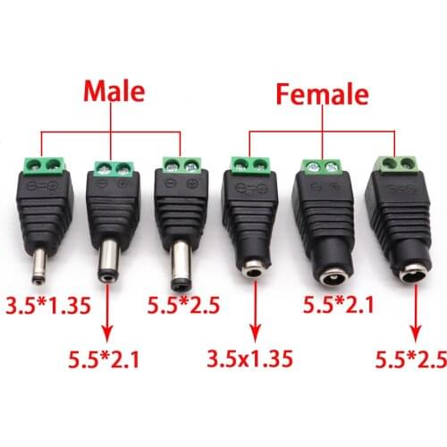 2PCS male and female DC Power plug 5.5 x 2.1MM 5.5*2.5MM 3.5*1.35MM 12V 24V Jack Adapter Connector Plug CCTV 5.5x2.1 2.5 1.35