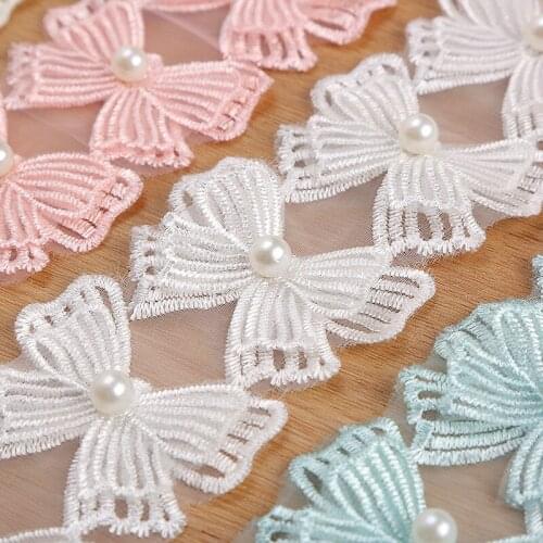 20Yards Pearls Butterfly Lace Trim Embroidered Lace Ribbon Fabric Handmade Beaded Sewing Craft For Costume Hat Decoration
