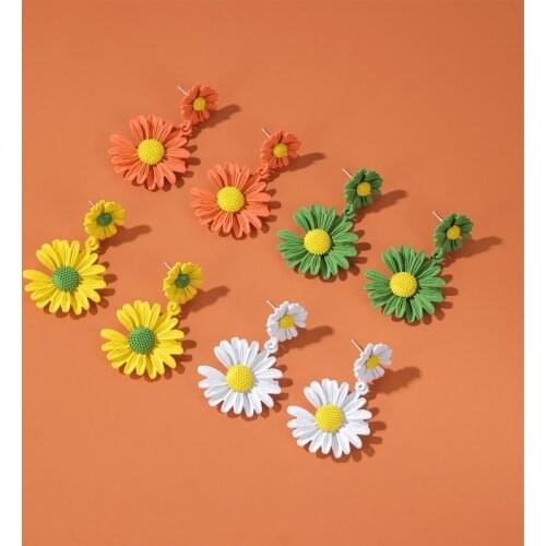 2020 dangle pendientes cute colorful flower earrings yellow daisy orecchini donna minimalist korean style moda accesorios mujer