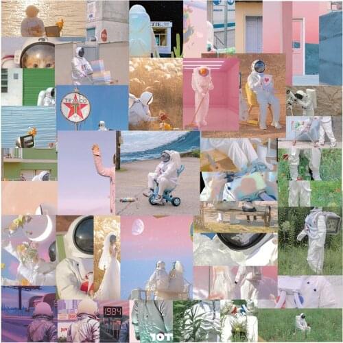 48pcs Cartoon World Astronaut Stickers For Notebook Pink Stickers Aesthetic Happy Planner Scrapbooking Vintage Craft Supplies