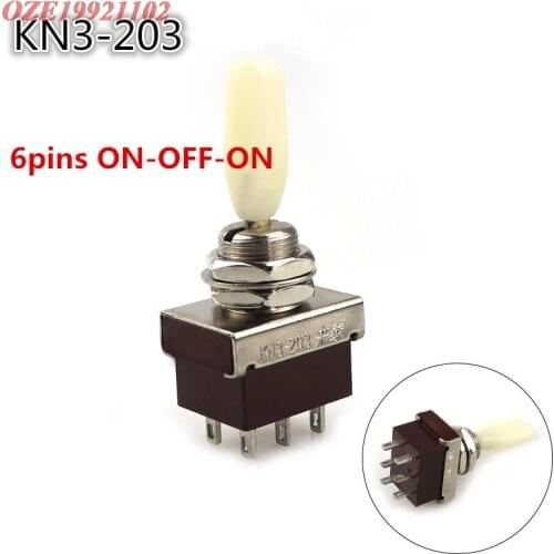 5pcs AC 220V 3A 6 Pin ON/OFF/ON DPDT Flat Handle Mini Toggle Switches 12mm Mounting