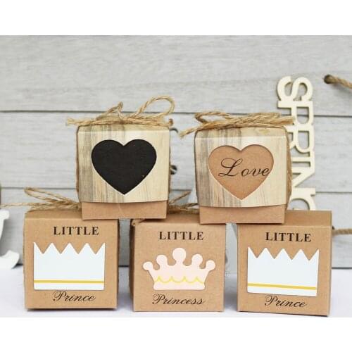 50sets Love Candy Box Baby Shower Prince Princess Kraft Paper Gift Box Kids Party Box Birthday Wedding Decoration Packaging Bags