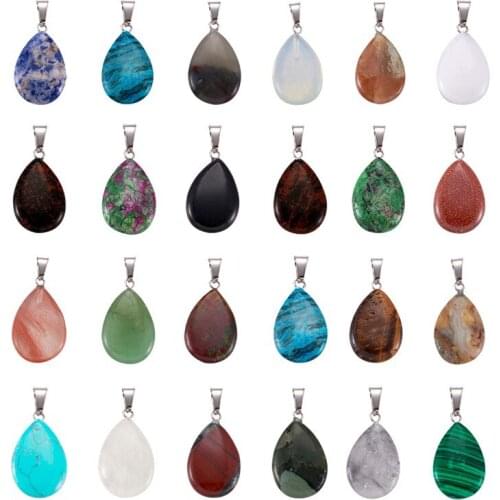 50pcs Drop Mixed Stone Pendants Brass Findings for DIY Jewelry Making Jewelry Accessories 25~29x16~17x5~6mm