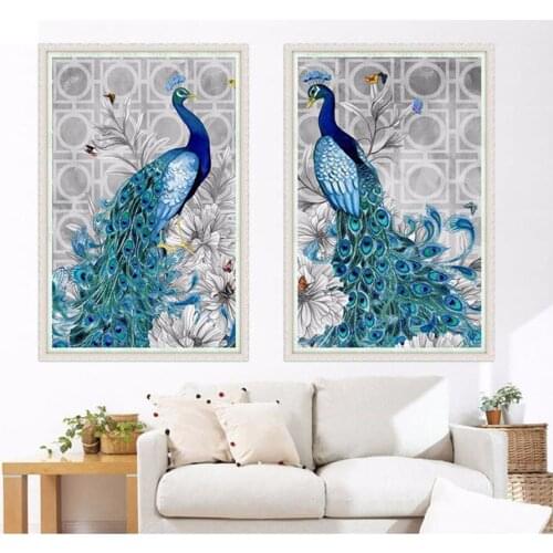 5D DIY Diamond Painting Cross Stitch Blue Peacock Feathers Animal Needlework Home Decorative 3D Full Square Diamond Embroidery