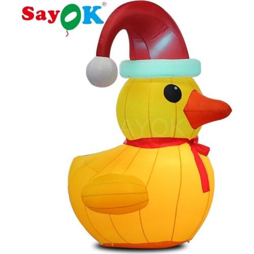 6.6ft(2m) Inflatable Rubber Christmas Yellow Duck with Blower and LED Light Funny for Yard Christmas decorations
