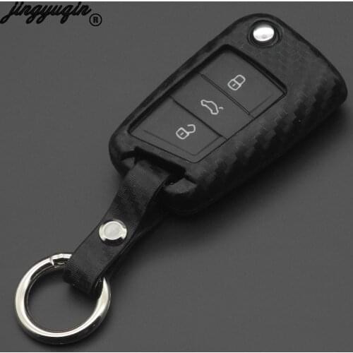 Carbon Fiber Silicone Car Key Case Cover Fob Keychain for VW Polo Golf 7 Tiguan Skoda Octavia Kodiaq Karoq Seat Ateca Leon Ibiza