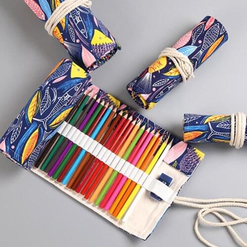 12/24/36 Holes Pencil Case Girl Boy Pencil Case Pen Bag Canvas Roll Stationarys Holder Panel estojo escolar pencil pouch