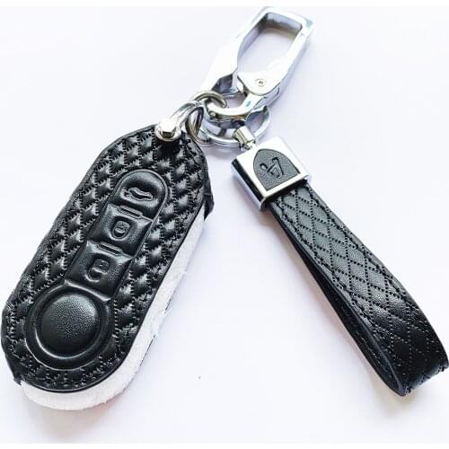 Genuine Leather Key Case For FIAT 500 Panda Punto Bravo Car Alarm 3 Buttons Flip folding Remote Key Shell Cover Holder