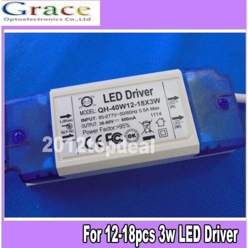 Constant Current Driver for 12-18pcs 3W High Power LED AC85-265V 40w 600mA