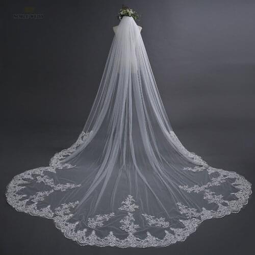 Wedding Veils with Comb Lace Edge Cathedral Wedding Veil Appliqued Bride Veil 3m Width 4m Length