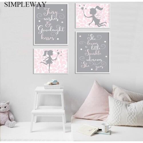 Nursery Quotes Canvas Child Poster Fairy Cartoon Wall Art Print Nordic Kids Decoration Picture Painting Baby Girl Bedroom Decor