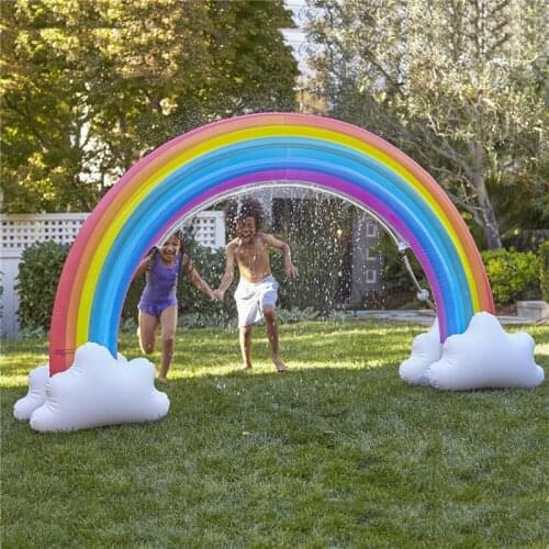 Ginormous Rainbow Cloud Yard Sprinkler 238cm Giant Inflatable Archway Lawn Beach Outdoor Toys For Child Adult Baby Games Center