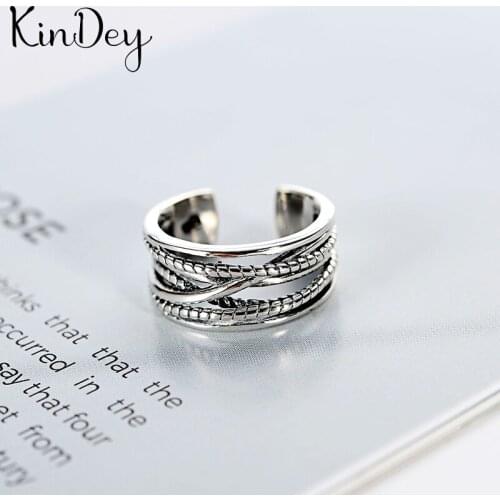 Kindey Personality Silver Color Multilayer Chains Rings For Women Bridal Wedding Jewelry Adjustable Size Finger Rings