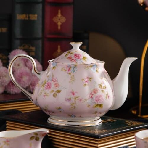 Coffee Pots 32oz Creative Bone China Coffeeware Milk Sugar Pot For English Afternoon Tea Cup Ceramic Teapot Pink Rose Drinkware