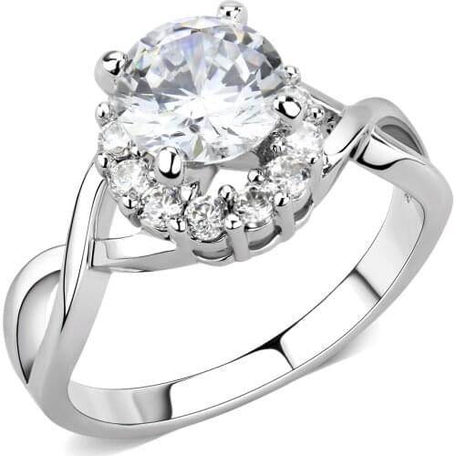 Rhodium Brass Ring with AAA Grade CZ in Clear