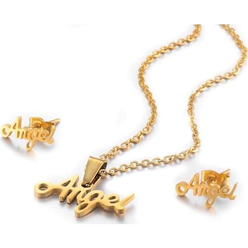 Stainless Steel New Pendant Earrings Necklace Set Angel Personality Ladies Jewelry