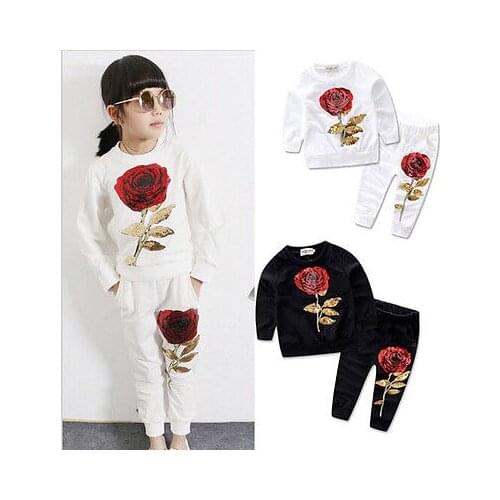 Toddler Infant Kids 2PCS Girls Sequins Rose Outfits Clothes T Shirt+Long Pants Set Tracksuit Casual Set 2-7Y
